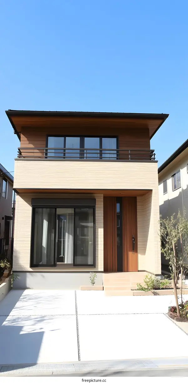 Modern Two Story House with Concrete Driveway