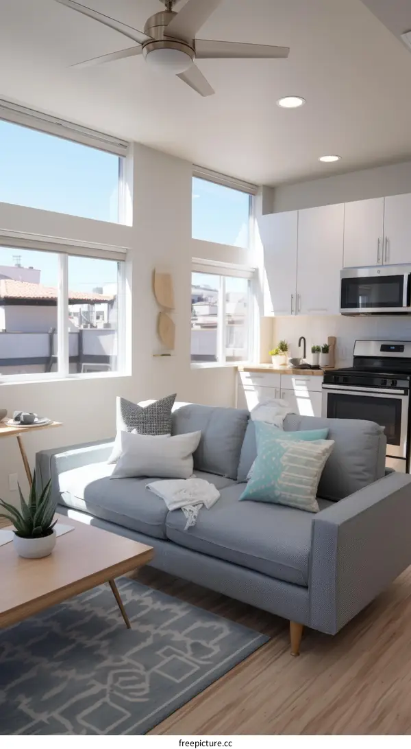 Modern Living Room with Open Floor Plan and Kitchen