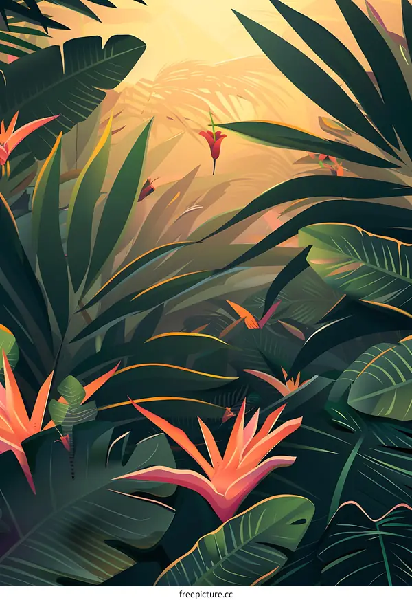 Tropical Jungle Leaf Background Illustration