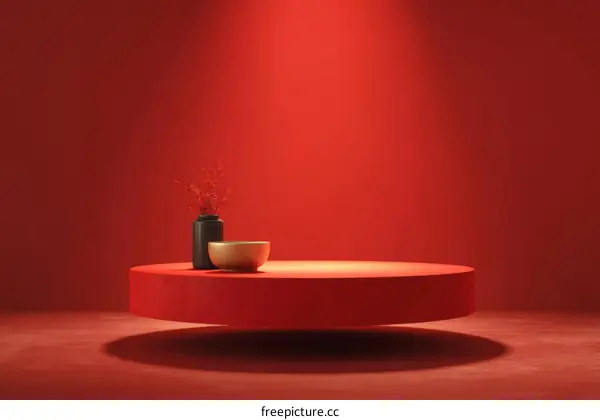 Red Minimalist Display Pod with Decor