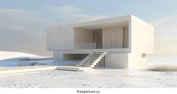 Minimalist Concrete House with Modern Design and Stairs