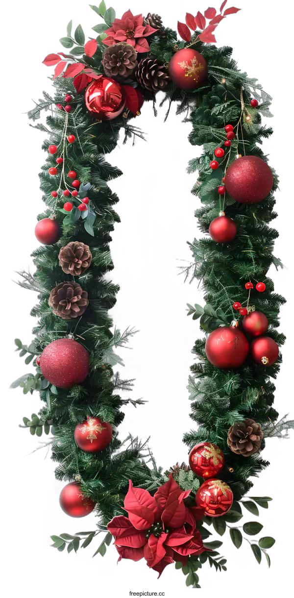 [Transparent Background PNG]Red and Green Christmas Garland with Pine Cones and Ornaments