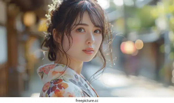 Beautiful Asian Woman in Traditional Japanese Kimono
