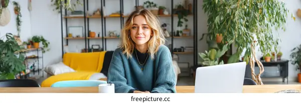 Young Woman Working at Home Office