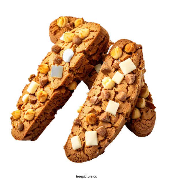 [Transparent Background PNG]Three pieces of biscotti with nuts and white chocolate