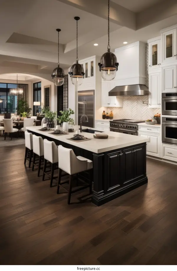 Modern Kitchen with White Cabinets and a Large Island