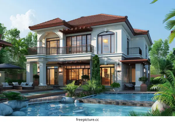 Luxury Villa Exterior with Swimming Pool