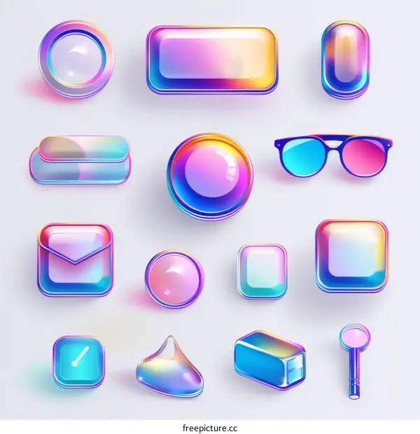 Glossy 3D Web Buttons: Colorful Shapes and Styles
