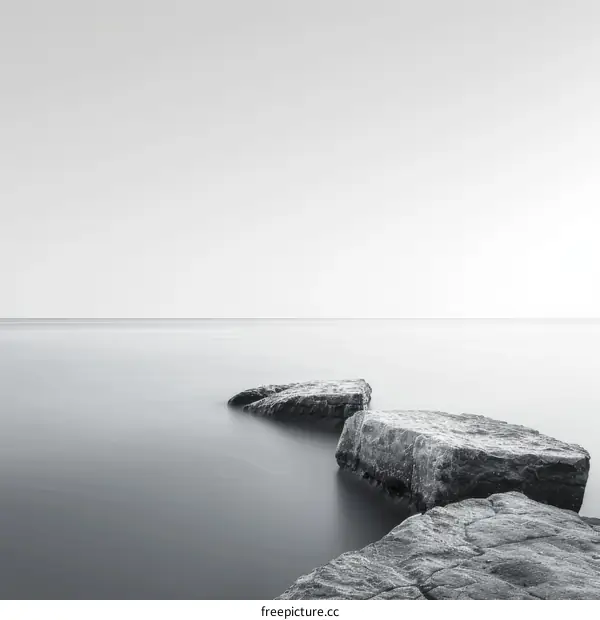 Solitude Amidst the Rocks: A Black and White Lake Landscape