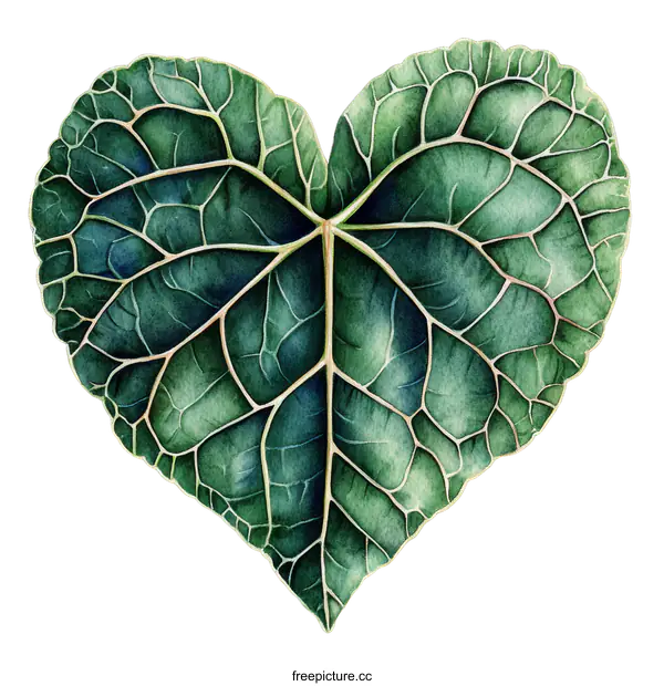 [Transparent Background PNG]Detailed Watercolor Heart-Shaped Leaf Illustration