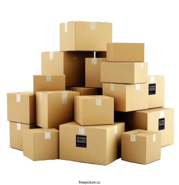 [Transparent Background PNG]Stacked Cardboard Boxes for Shipping