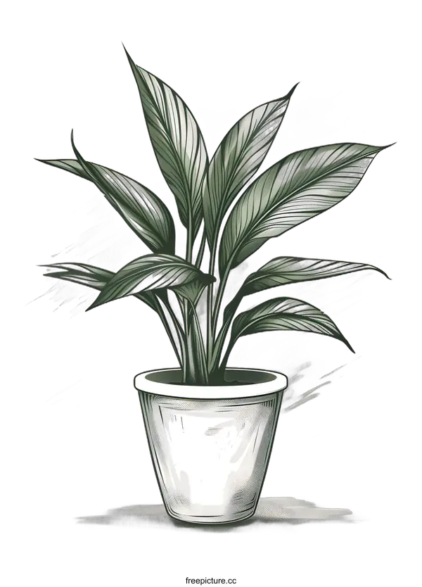 [Transparent Background PNG]Hand Drawn Illustration of a Plant in a Pot