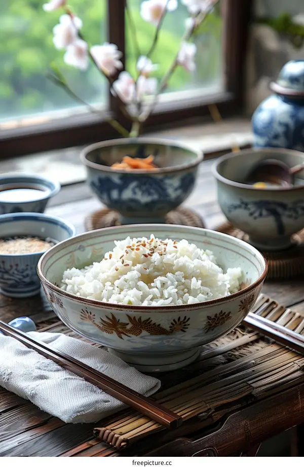 Simple White Rice in a Bowl on a Table