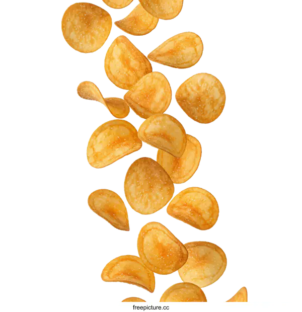 [Transparent Background PNG]Delicious crispy potato chips falling down in mid-air