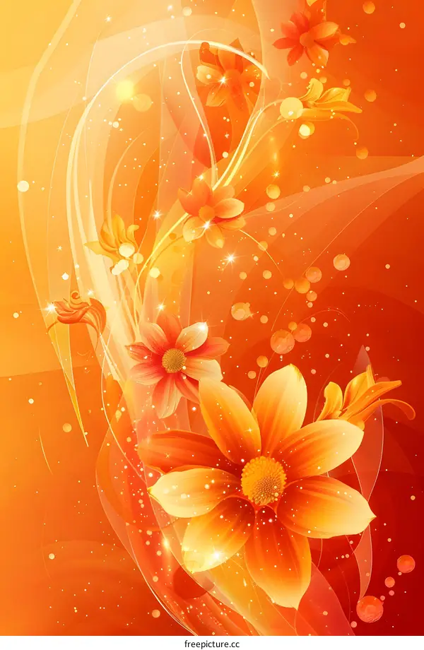 Orange Flower Abstract Background with Glitter