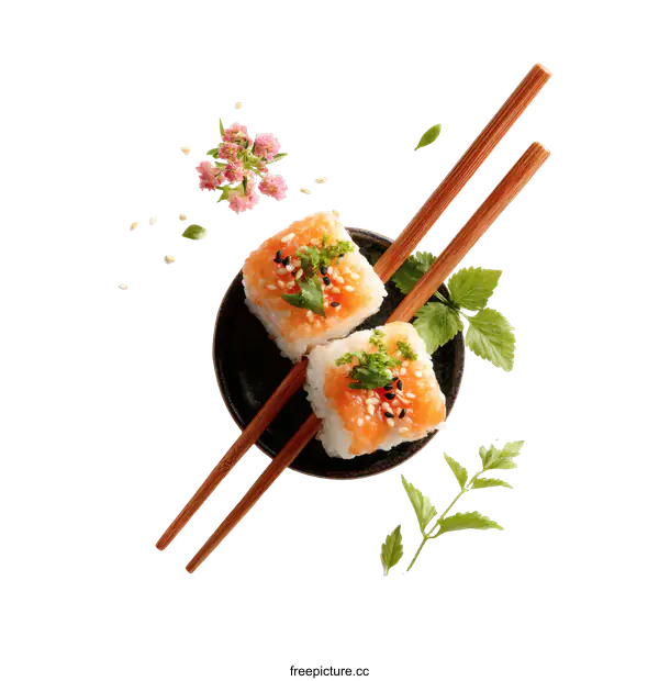 [Transparent Background PNG]Delicious Sushi Pieces with Chopsticks
