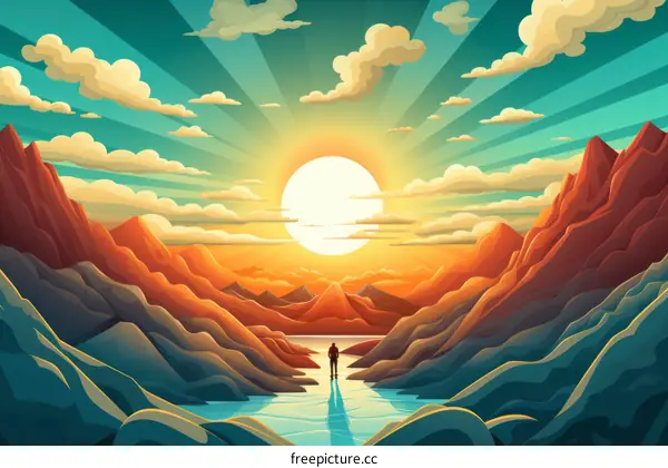 Golden Sunset Over Mountain Peaks and a Serene Lake