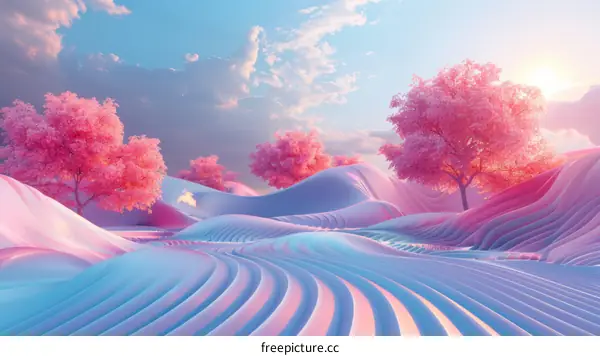 Pastel Pink Dreamy Landscape Illustration