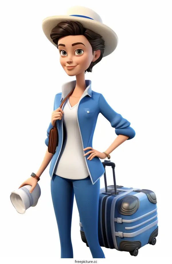 Confident Woman Traveler with Suitcase