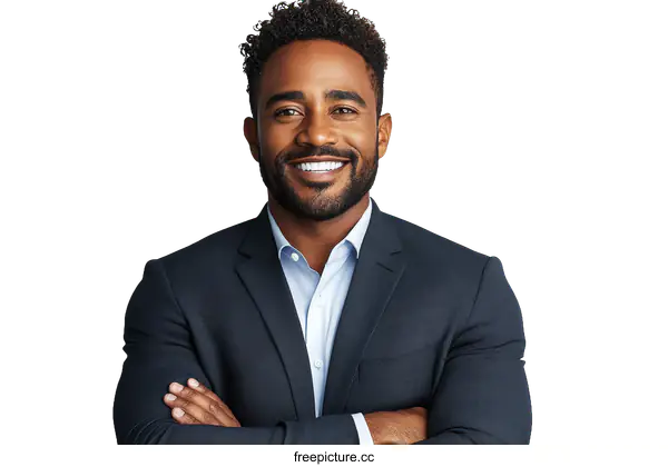 [Transparent Background PNG]Confident African American Businessman Portrait