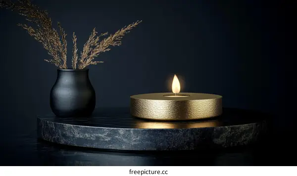 Modern Gold Candle on Dark Marble