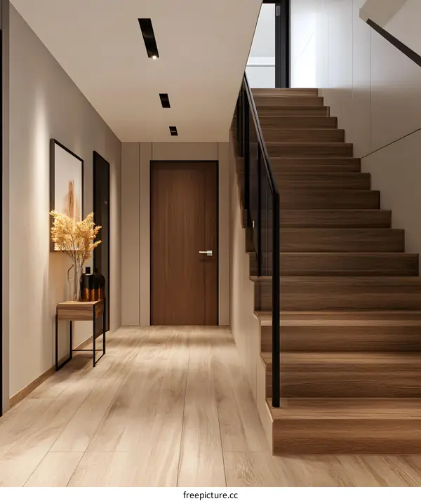 Modern Interior Design Hallway With Wooden Stairs