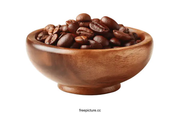 [Transparent Background PNG]Roasted Coffee Beans in Wooden Bowl