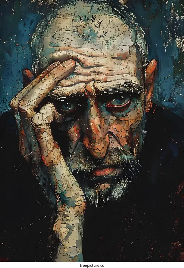 Portrait of an Elderly Man with a Cracked Face