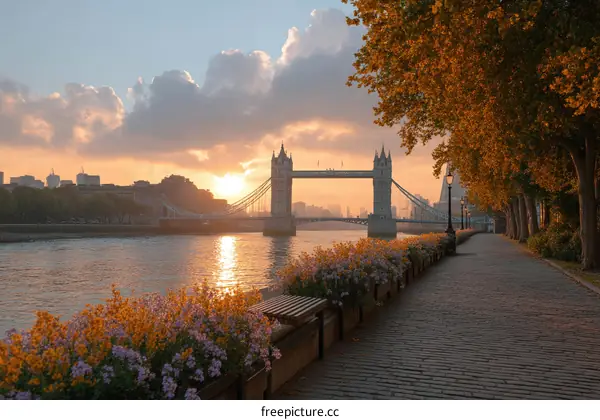 London Tower Bridge Sunrise Autumn Scene