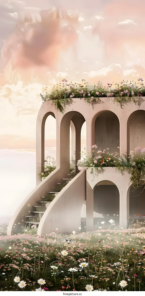 Architectural Design with Flowers and Arches