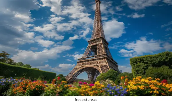 Colorful flowers with Eiffel Tower in the background
