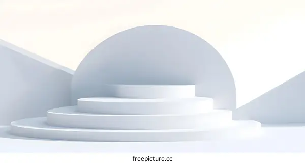White Minimalist Podium with Abstract Shapes Background