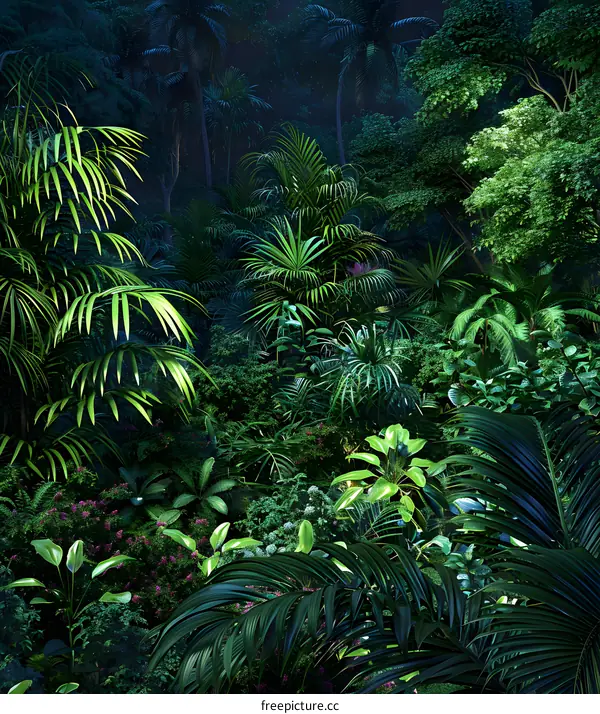 Lush Green Tropical Rainforest Jungle Illustration
