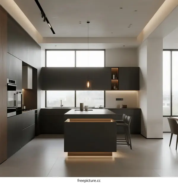 Modern Minimalist Kitchen with Island and Pendant Light