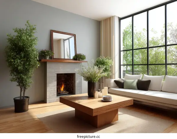 Modern Living Room Interior Design Illustration with Fireplace