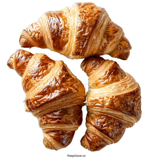 [Transparent Background PNG]Four golden croissants on white background