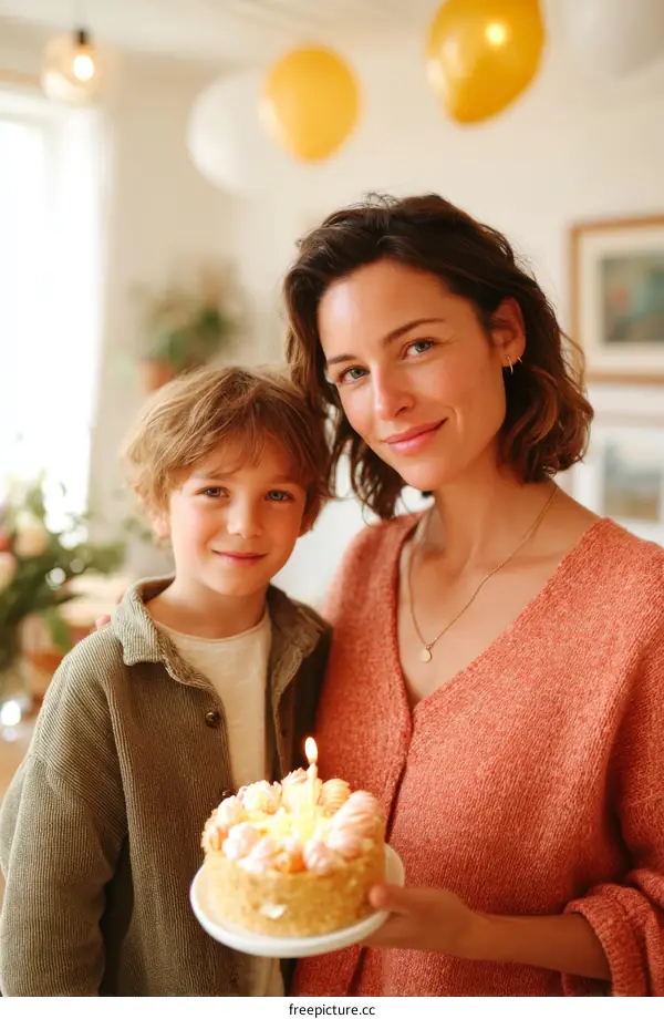 Birthday Celebration with Mother and Son