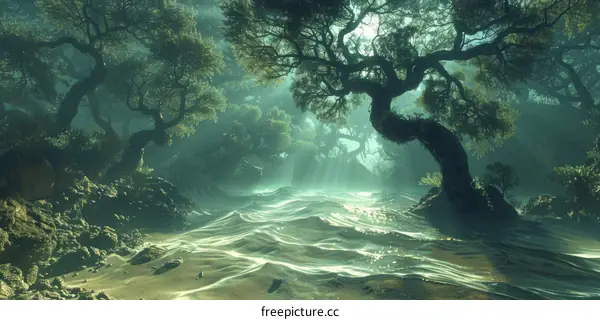 Mystical Forest with a River Meandering Through It