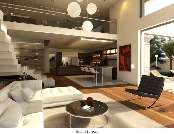 Modern Interior Design with Open Floor Plan and Kitchen