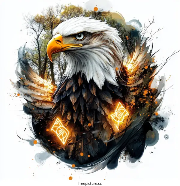 Majestic Eagle Illustration in a Forest Scene