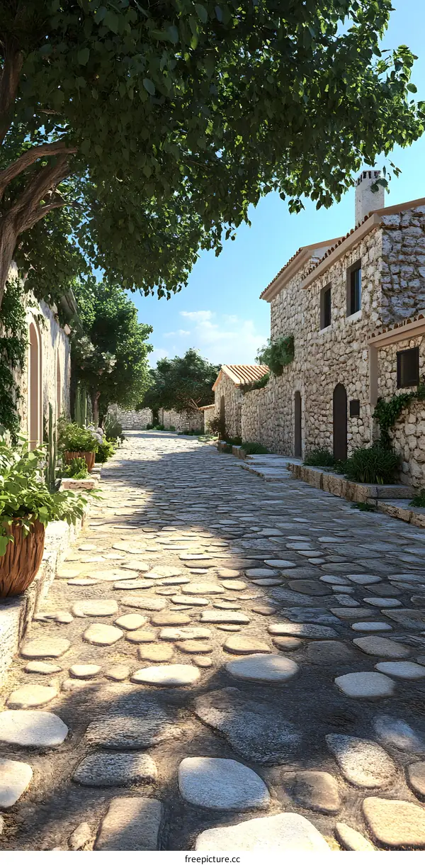 Cobblestone Street in a European Village
