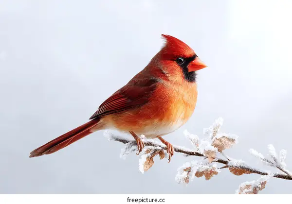 Northern Cardinal perched on a snowy branch