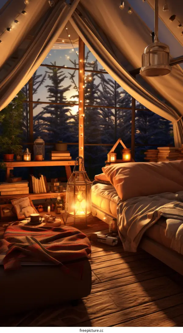 Relaxing Cozy Bedroom surrounded by Forest Nature