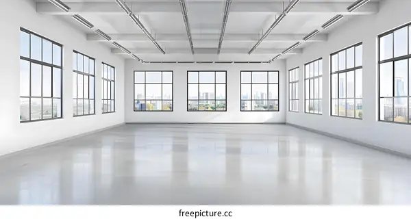 Modern Minimalist Empty Room with Large Windows and City View