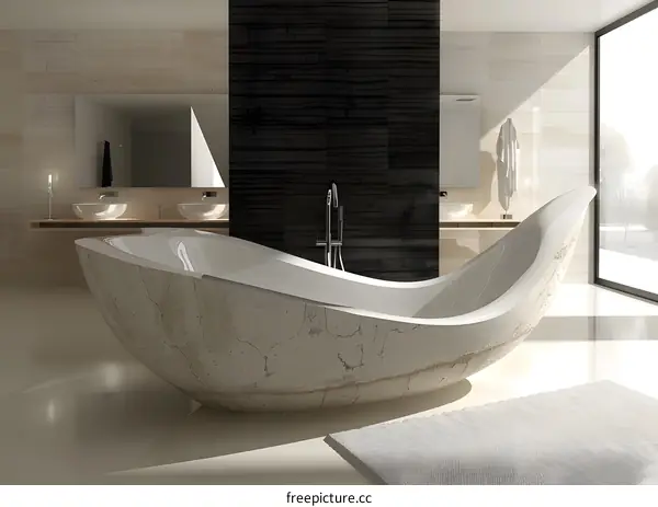 Bathroom interior with stone bathtub
