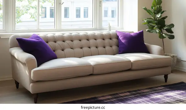 Elegant Beige Sofa by the Window