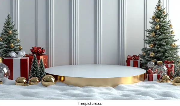 Christmas Empty Display Podium with Gift and Trees
