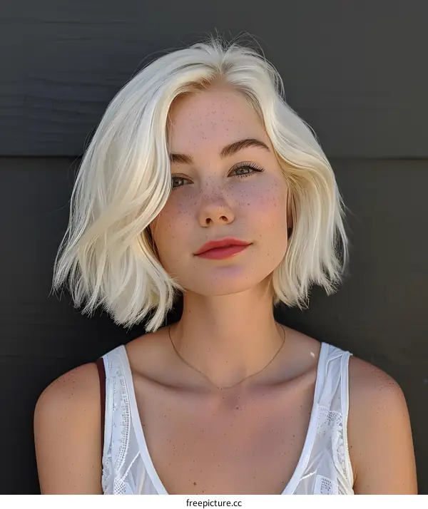 Woman with Short Blonde Hair and Freckles