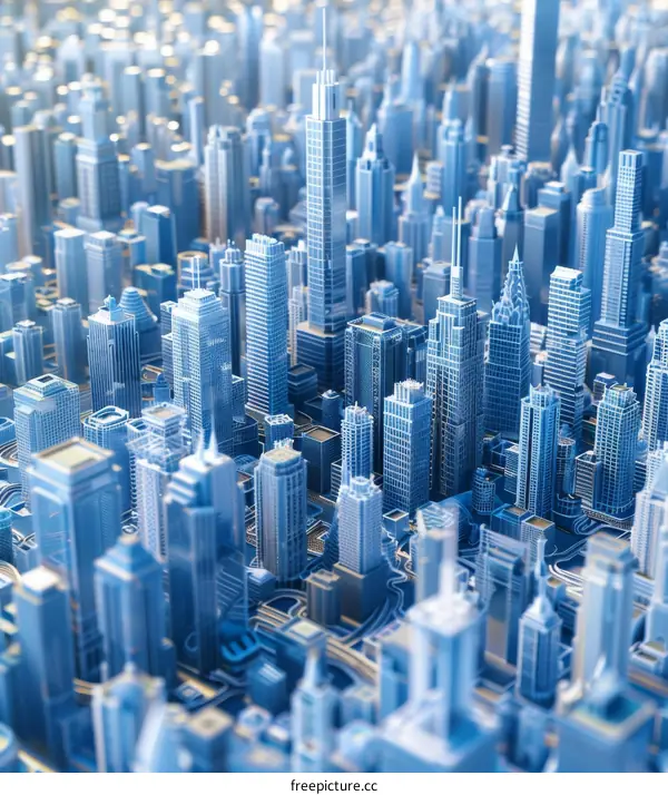 Futuristic Blue and White CityScape 3D Rendering