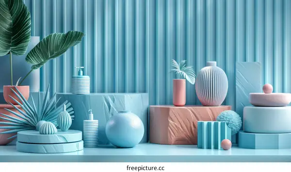 Modern Abstract Interior Design Scene with Pastel Colors